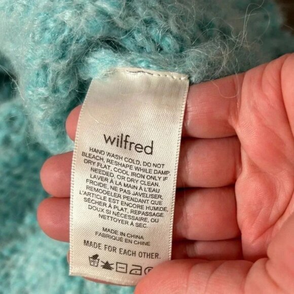 Aritzia Wilfred Lune Sweater Knit Cropped Crewneck Wool Oceanic Teal blue XS - Picture 13 of 14